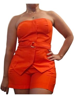 2-Pc Strapless Orange Belted Top And Short Set Size Large Or G